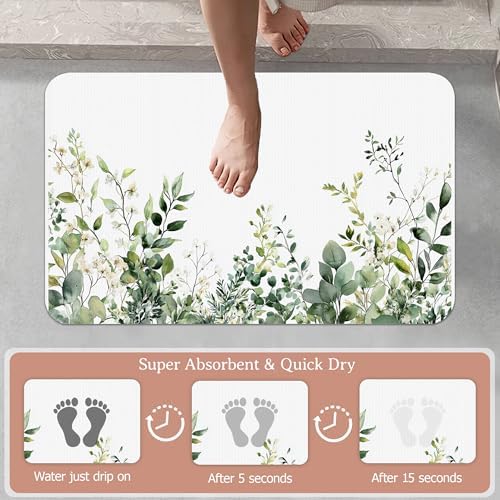 Non Slip Bath Mat, Watercolor Eucalyptus Leaves Bathroom Decor - Image 3