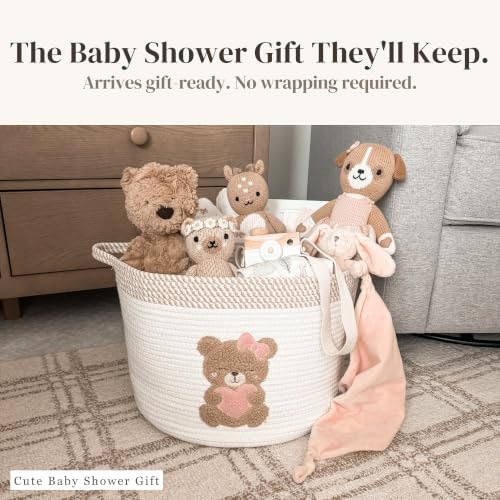 Pink Teddy Bear Baby Storage Basket, Cotton Rope Nursery Bin, 15x11 in - Image 7