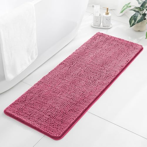 Chenille Bathroom Runner Rug 17"x47" Hot Pink, Plush Bath Mat by Kildoss