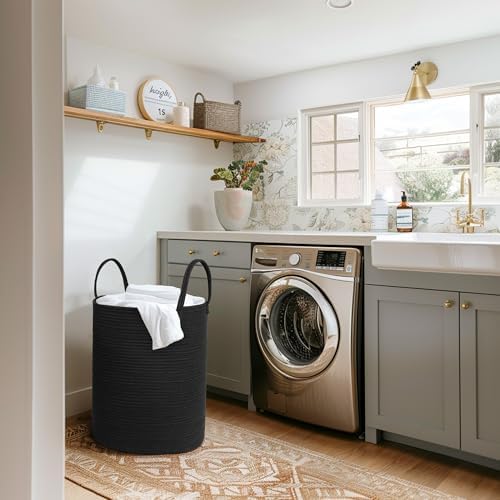 MEGASKET Black Woven Laundry Basket, Wicker Hamper - Image 4