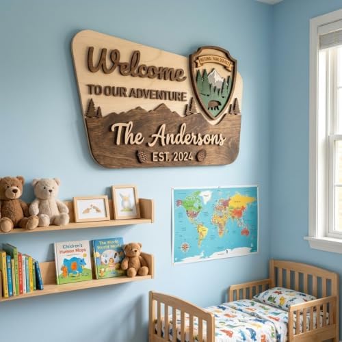 Personalized Adventure Nursery Name Sign, Custom Mountain Woodland Wall Decor - Image 4