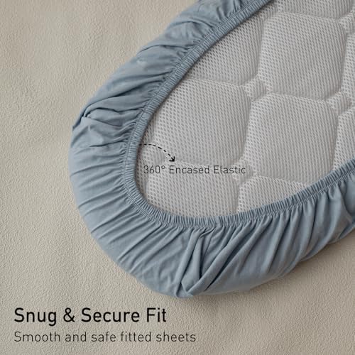 Gllquen Baby Organic Cotton Bassinet Sheets 2-Pack Blue Elephant - Image 5