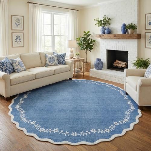 GarveeHome Round Rugs 6ft Scalloped Washable Circle Rug - Image 2