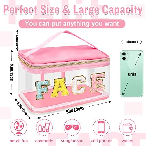 Chenille Letter Clear Makeup Bags Face Pouch, Preppy Patch Makeup Bag Zipper - Image 2