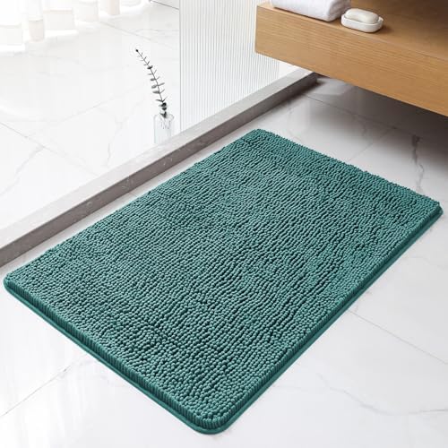Chenille Bathroom Rug 24"x36" Teal, Non-Slip Plush Bath Mat by Kildoss
