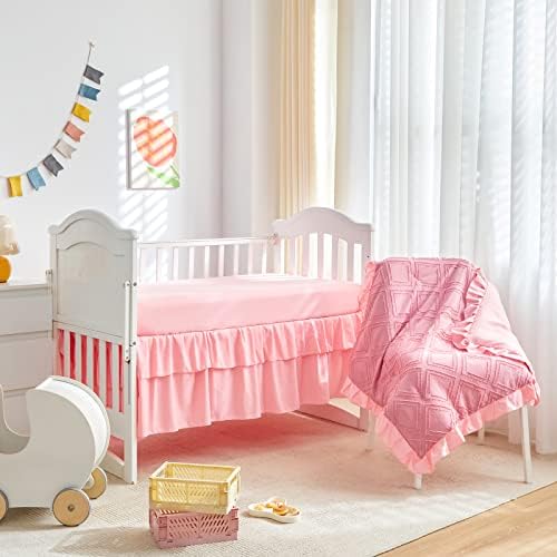 Tufted Ruffle Crib Bedding Set 3 Pieces Baby Boho Quilted Comforter - Image 6