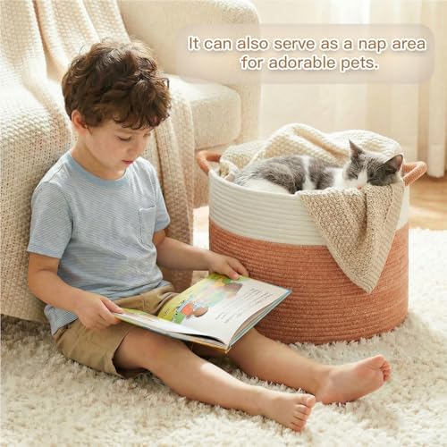 Artfeel 40L Large Cotton Rope Basket, Decorative Woven Blanket Storage - Image 4