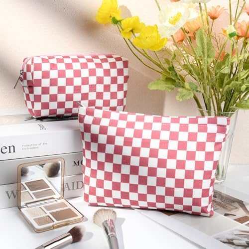 SOIDRAM 2 Pcs Checkered Makeup Bag Large Cosmetic Bag Toiletry Bag Makeup Pouch - Image 2
