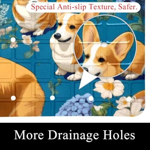 Bathtub Mat Non Slip 26.8x15.1 Inch, Corgis Flowers Shower Mat - Image 2