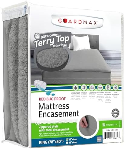 Guardmax King Mattress Encasement Zippered, 100% Waterproof Mattress Protector by Guardmax