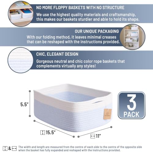 Woven Rope Baskets for Organizing, 3 Pack, 15.5 x 11 x 5.5" Storage Bins - Image 2