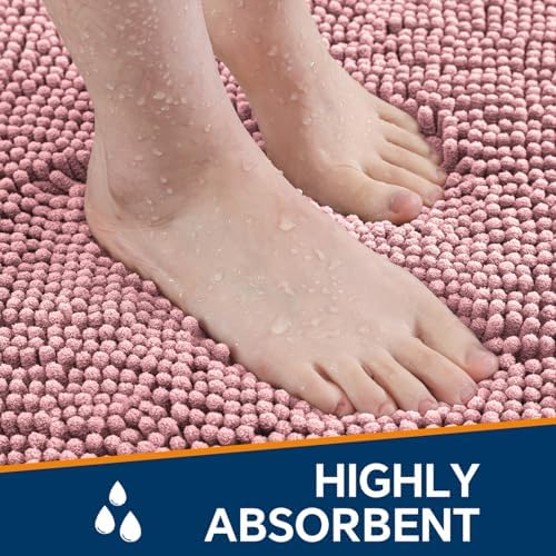 Chenille Bathroom Rug 24"x36" Blush, Non-Slip Plush Bath Mat - Image 4