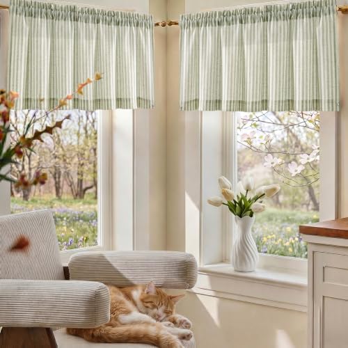 jinchan Linen Boxter Striped Kitchen Valances Sage Green 16 inch 2 Panels - Image 5