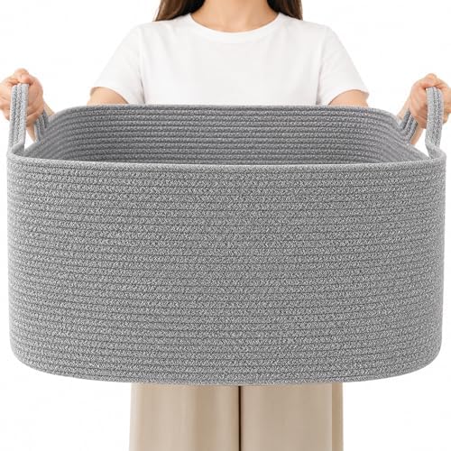 65L Large Laundry Basket with Handles, Woven Blanket Basket by HZFTJOY