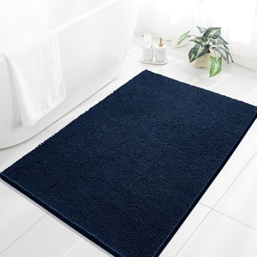 Chenille Bathroom Rug 40"x60" Navy Blue, Large Plush Bath Mat by Kildoss