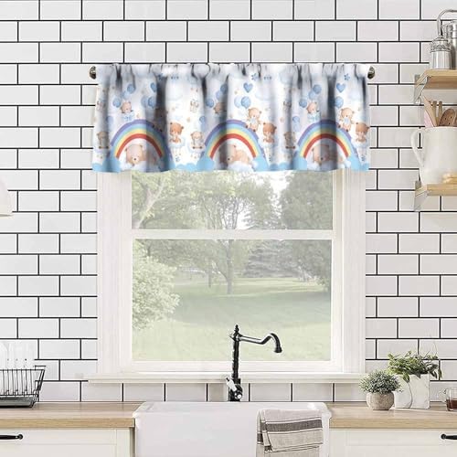 Rainbow Valances Curtain Cute Lovely Blue Bear Cloud Rainbow Window Treatment - Image 4