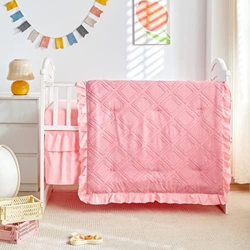 Mini Crib Bedding Set 3 Pieces Baby Boho Quilted Tufted Ruffles Comforter - Image 4