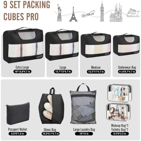 Veken 9 Set Packing Cubes for Travel, Anti-Wrinkle Buckled Suitcase Organizer - Image 2