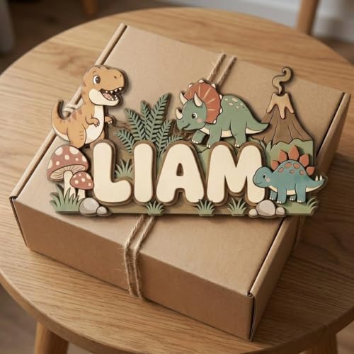 Personalized Dinosaur Name Sign, Custom Baby Nursery Wall Decor, Cartoon Dino - Image 2