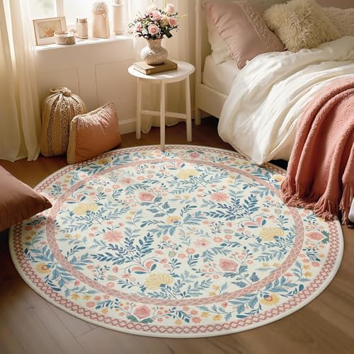 Joydeco Boho Floral Washable Circle Area Rug - Image 4