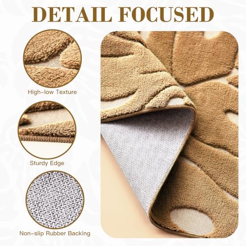 Brown Monstera 5x7 Area Rugs High-Low Plush Pile Washable - Image 4