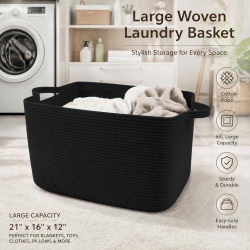 65L Large Laundry Basket with Handles, Woven Blanket Basket - Image 5