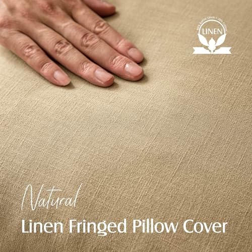 Foindtower Decorative Linen Fringe Throw Pillow Covers 18×18 Light Khaki - Image 2