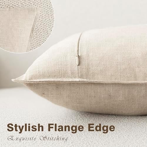 Foindtower Linen Solid Decorative Throw Pillow Covers 16x16 Natural Beige - Image 3