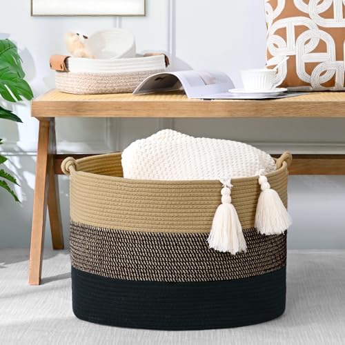 67L Large Blanket Basket, Cotton Rope Blanket Basket Living Room, Baby Laundry - Image 3