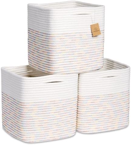 NaturalCozy Storage Cubes 11 Inch Cotton Rope Woven Baskets by NaturalCozy