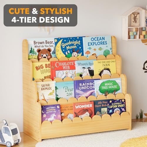 SpaceAid 4-Tier Scalloped Bookshelf, Montessori Bookcase - Image 4
