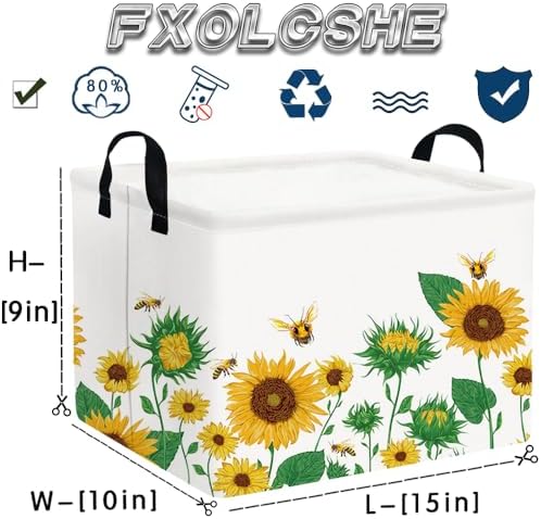FXOLCSHE Rectangular Sunflower basket, Waterproof Canvas kids Laundry Nursery - Image 7
