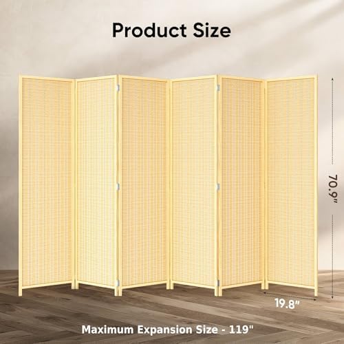 JOSTYLE Bamboo Room Divider, 6-Panel Folding Privacy Screen, 6 ft. Tall - Image 2