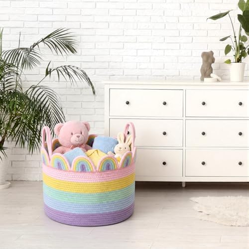 LemonRoad Round Woven Basket Pastel Rainbow - Image 6