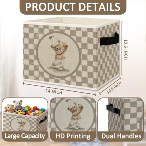 Vintage Brown Checkered Golf Teddy Bear Foldable Storage Box - Image 6