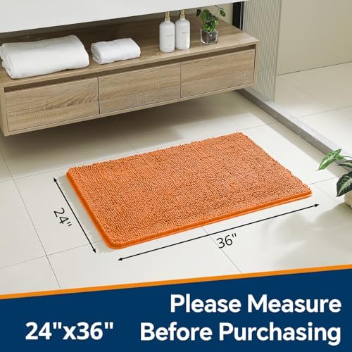 Chenille Bathroom Rug 24"x36" Orange, Non-Slip Plush Bath Mat - Image 2