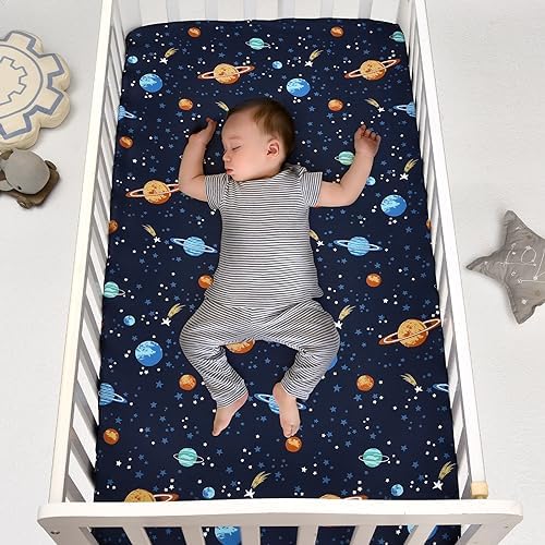PHF 3 Pack Soft Space Crib Sheets Fitted, Silky Comfy Breathable Baby Sheets - Image 2