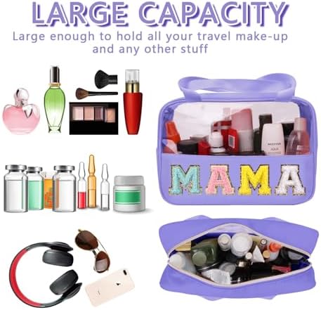Chenille Letter Patch Mama Bag, Preppy Clear Makeup Cosmetic Bag Large Toiletry - Image 4
