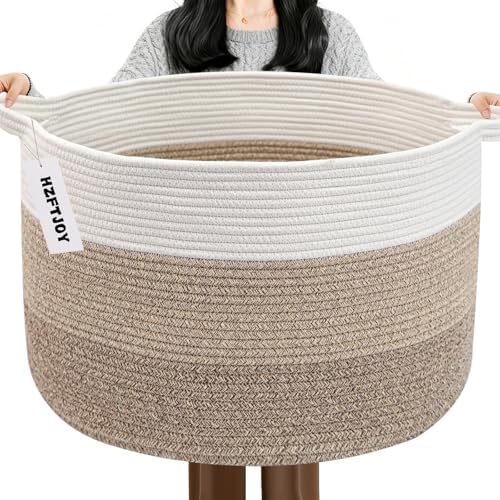 90L Extra Large Blanket Basket, Woven Rope Laundry Basket-Mix Brown by HZFTJOY