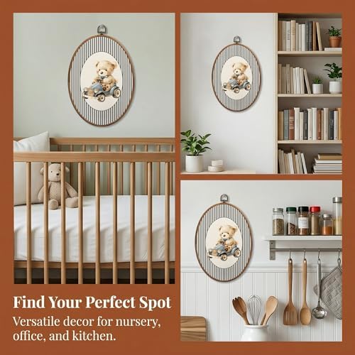 SONMYSULIL Bear Car Nursery Wall Art Decor, Kids Room Oval Wall Hanging Decor - Image 5