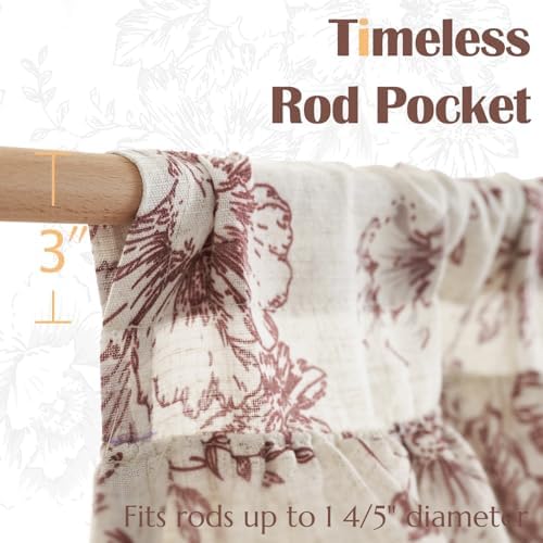jinchan Alice Ruffled Floral Valance Curtain 18 Inch 1 Panel Red on Linen - Image 4