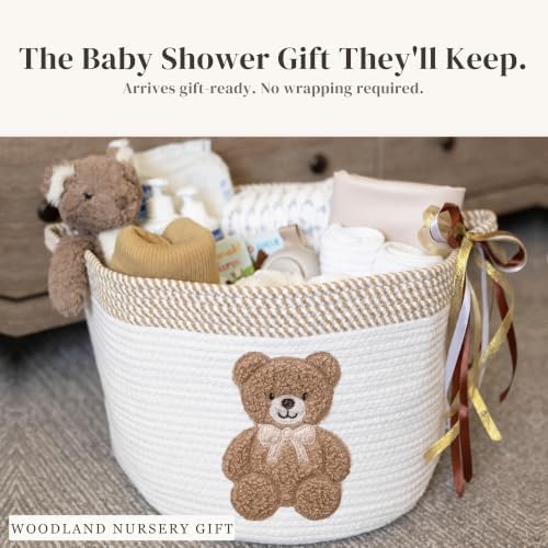 Teddy Bear Baby Storage Basket, Woven Cotton Rope Nursery Bin, 15x11 in - Image 6