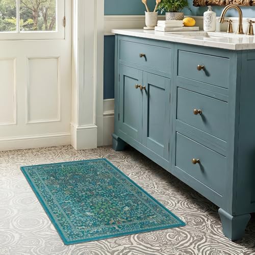 Teal Woodland Animal 2x3 Small Rug Washable Non Slip, Low Pile Thin Kitchen - Image 4