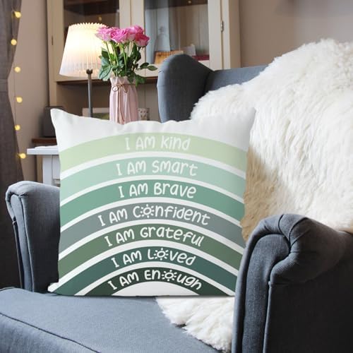 QIYUHOY Boho Sage Eucalyptus Green Rainbow Classroom Throw Pillow Covers - Image 2