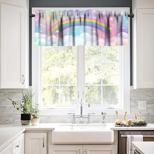 Fantasy Rainbow Valances Curtains Colorful Cloudy Pink Sky Pattern Window - Image 6