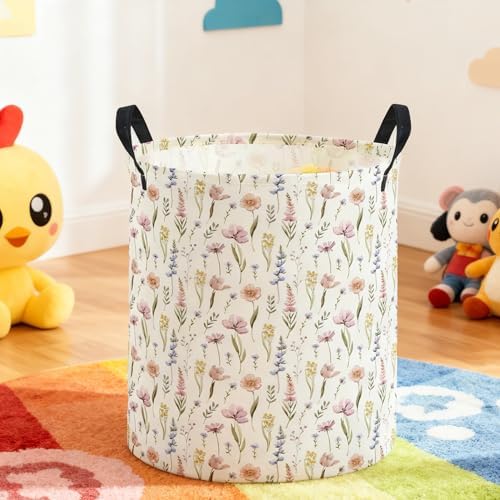 ESSME Flower Laundry Basket, Collapsible Canvas Waterproof Storage Bin - Image 6