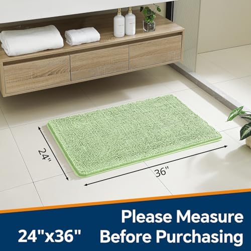 Chenille Bathroom Rug 24"x36" Seafoam Green, Non-Slip Bath Mat - Image 2