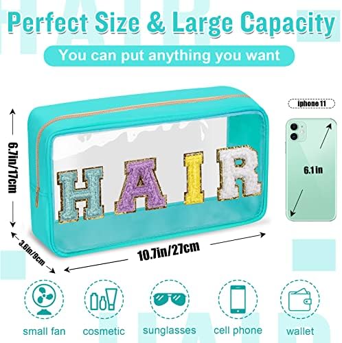 Chenille Letter Clear Makeup Bags Hair Pouch, Preppy Patch Makeup Bag - Image 2