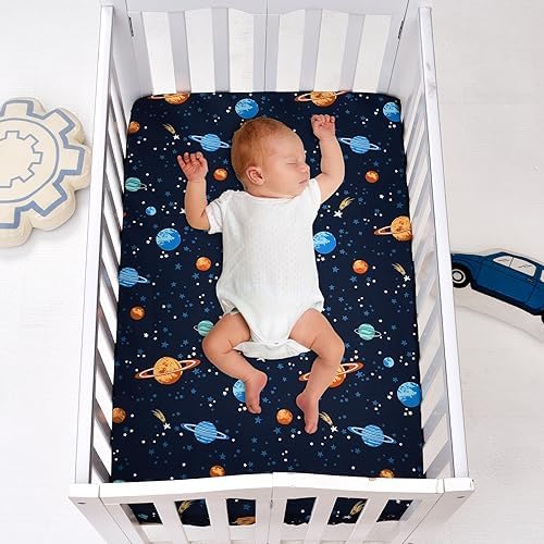 PHF 3 Pack Soft Mini Crib Sheets, Space Silky Pack N Play Sheets - Image 2