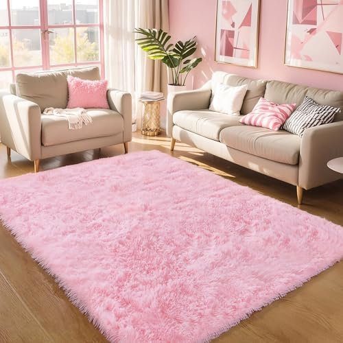 5x7 Pink Shag Rug for Girls Bedroom, Soft Plush Fluffy Carpet - Image 6